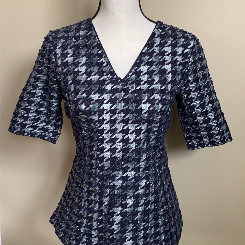 Ann Taylor Houndstooth Sequin Sweater Sm